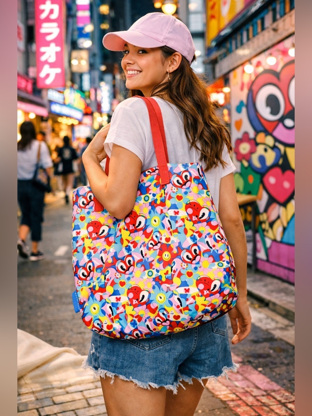 Estee Lauder Hattie Stewart reversible Multicolor Cartoon Print Tote